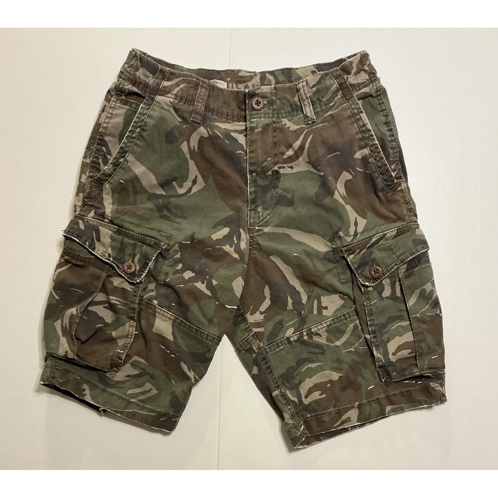 Y2K Baggy American Eagle Mens Camo Cargo Shorts Green Brown Flex Sz 31